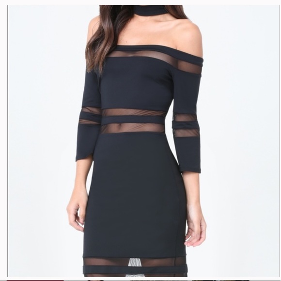 π€ BEBE OFF SHOULDER π€ MESH INSERT - Picture 1 of 7